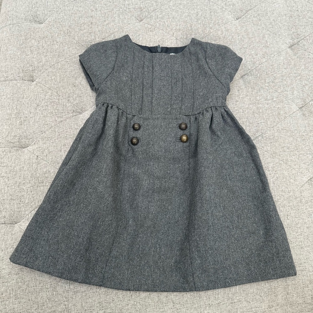 NWT JACADI GREY MARGARET BUTTON DRESS SIZE 23 months wool dress